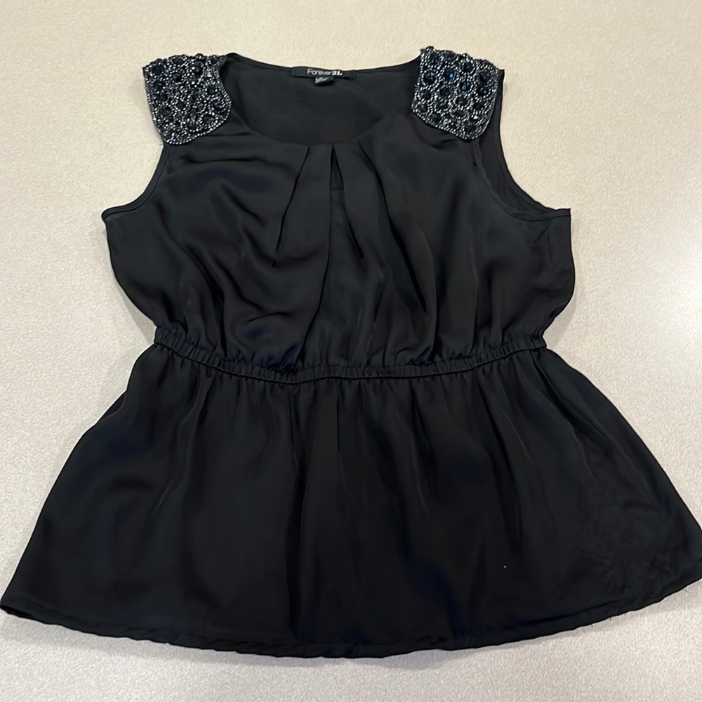 Gorgeous Forever 21 black sequined/beaded dress tank with elastic waist size L